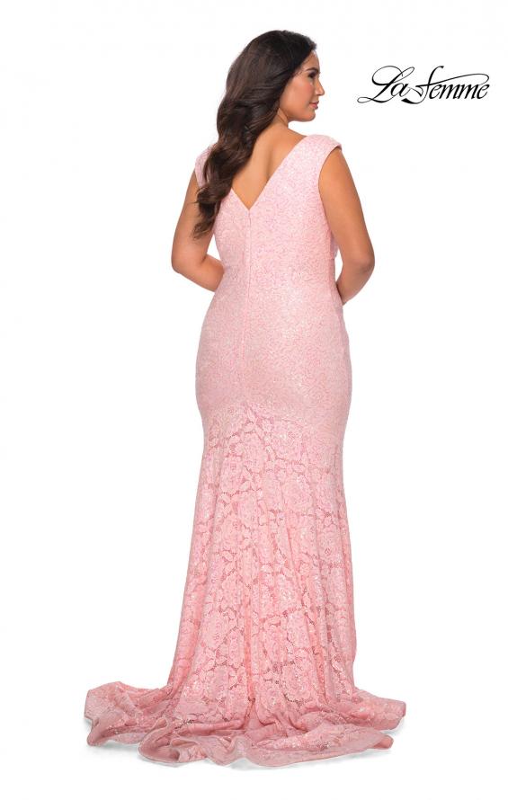 Picture of: Curvy Stretch Lace Dress with V-Neck and Rhinestones in Light Pink, Style: 28837