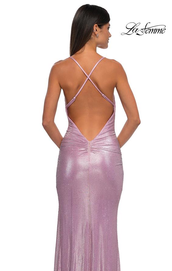 Picture of: Metallic Rhinestone Jersey Dress with Ruching and Low Back in Light Pink, Style: 32835, Detail Picture 12