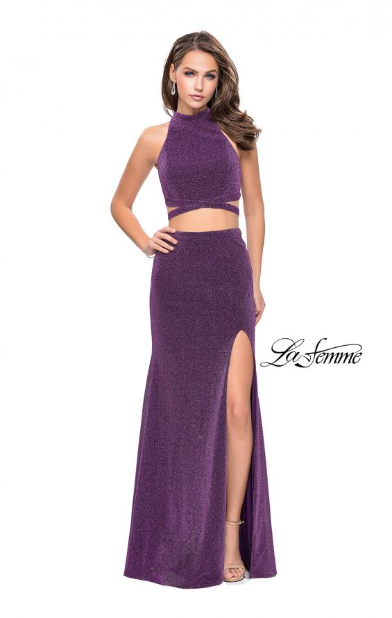 Picture of: Two Piece Jersey Prom Dress with Open Back and Leg Slit in Light Purple, Style: 25604, Detail Picture 5