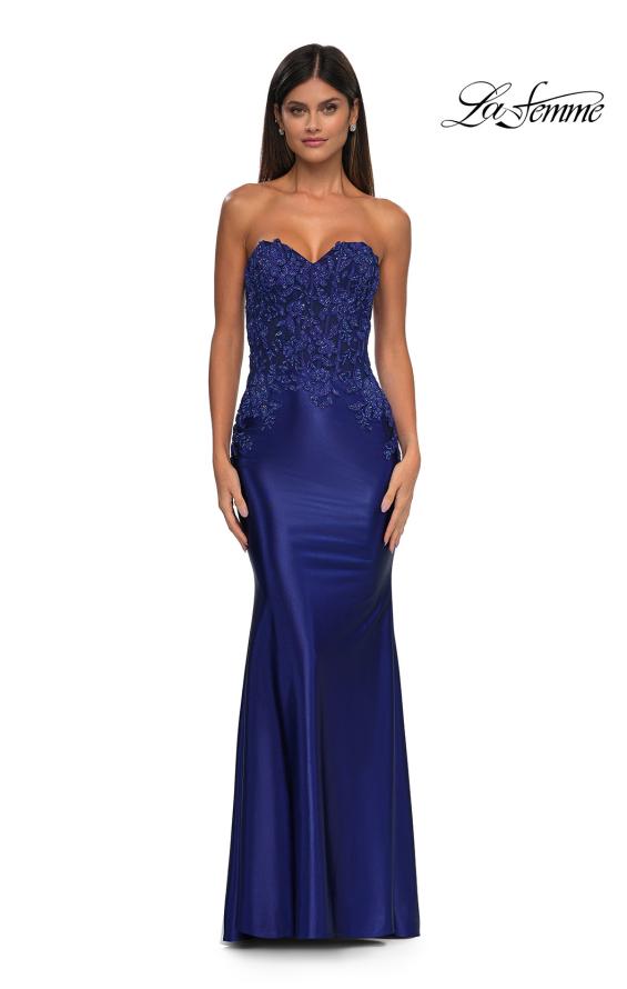 Picture of: Strapless Satin Dress with Lace Top and Sweetheart Neckline in Marine Blue, Style: 32582, Detail Picture 8