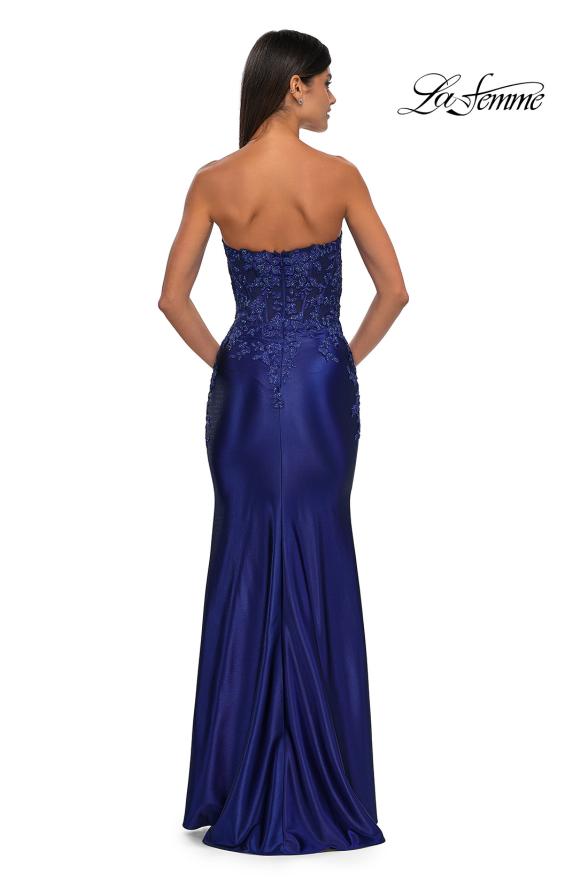 Picture of: Strapless Satin Dress with Lace Top and Sweetheart Neckline in Marine Blue, Style: 32582, Detail Picture 5