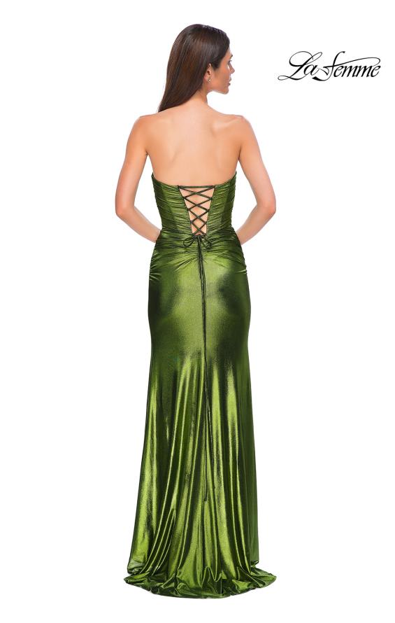 Picture of: Net Jersey Prom Dress with Strapless Top and Flattering Ruching in Matcha , Style 32946, Detail Picture 12