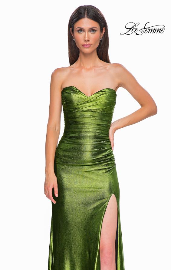 Picture of: Net Jersey Prom Dress with Strapless Top and Flattering Ruching in Matcha , Style 32946, Detail Picture 19