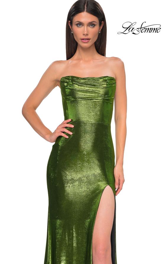 Picture of: Strapless Draped Neckline Prom Dress in Metallic Jersey in Matcha , Style 32828, Detail Picture 20