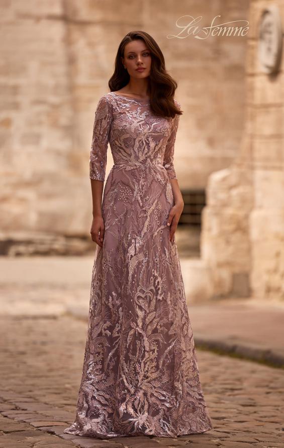 Picture of: Sequin Lace Long Dress with Sheer Sleeves, Style: 29233, Main Picture