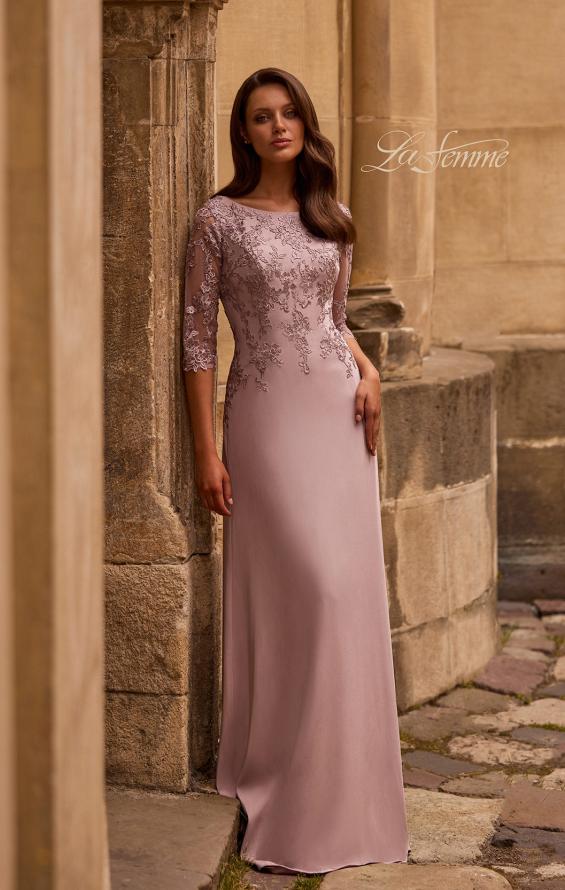 Picture of: Jersey Gown with Boat Neckline and Lace Detailing, Style: 29251, Main Picture