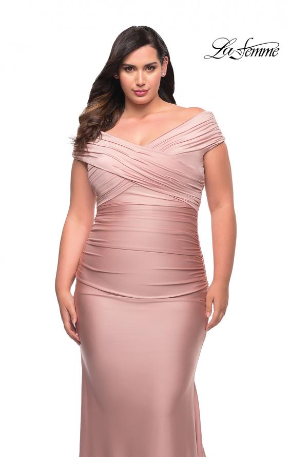 Picture of: Off the Shoulder Ruched Plus Size Gown with Train in Mauve, Style: 29132, Detail Picture 6