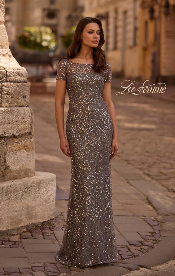 Picture of: Beaded Long Dress with Illusion Top and Sleeves, Style: 29910, Main Picture