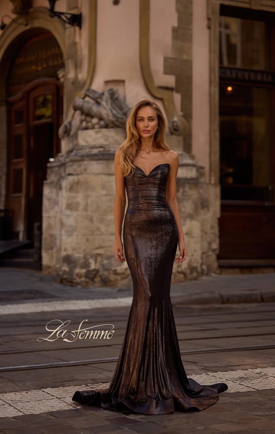 Picture of: Mermaid Metallic Prom Dress with Sweetheart Strapless Top in Mocha , Style 32995, Detail Picture 3