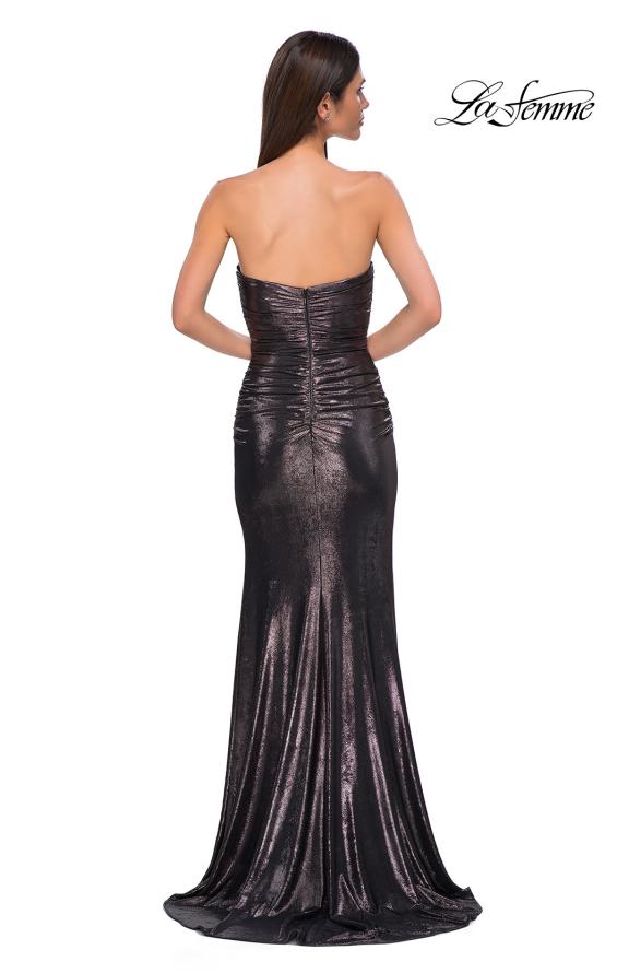 Picture of: Strapless Chic Metallic Jersey Dress with Criss Cross Bodice in Mocha , Style 32876, Detail Picture 6