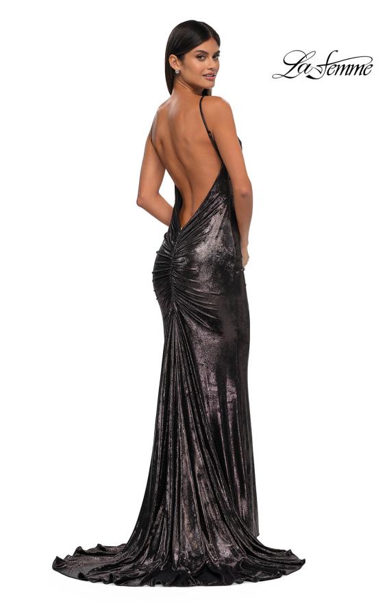 Picture of: Metallic Jersey Dress with Low Back and Ruching in Mocha, Style: 32932, Detail Picture 7