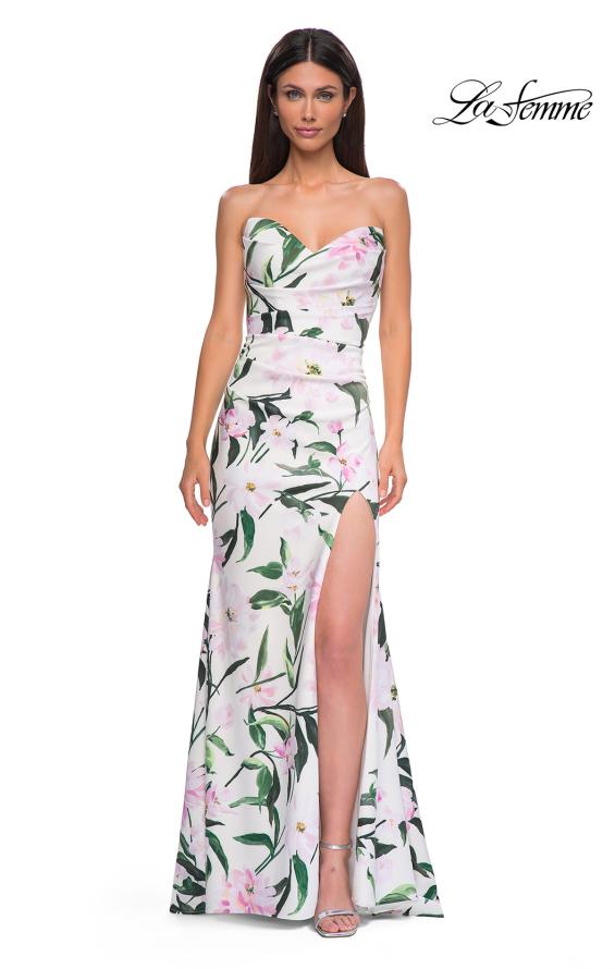 Picture of: Floral Print Stretch Jersey Dress with Sheer Corset Back in Multi , Style 32752, Detail Picture 5