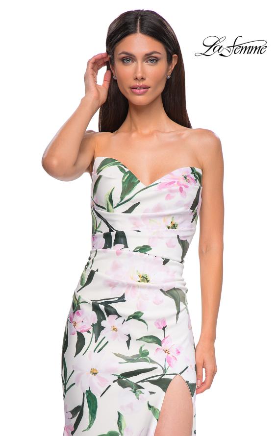 Picture of: Floral Print Stretch Jersey Dress with Sheer Corset Back in Multi , Style 32752, Detail Picture 7