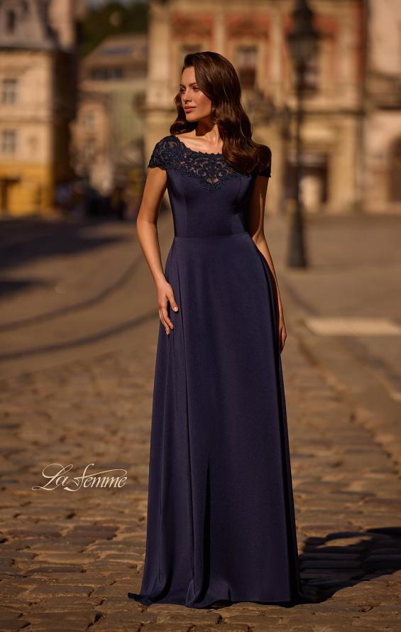 Picture of: Jersey Gown with Full Skirt and Lace Detail Top, Style: 29511, Main Picture