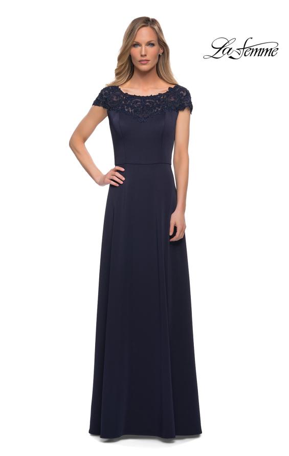 Picture of: Jersey Gown with Full Skirt and Lace Detail Top, Style: 29511, Detail Picture 9