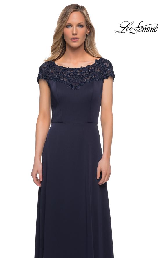 Picture of: Jersey Gown with Full Skirt and Lace Detail Top, Style: 29511, Detail Picture 11