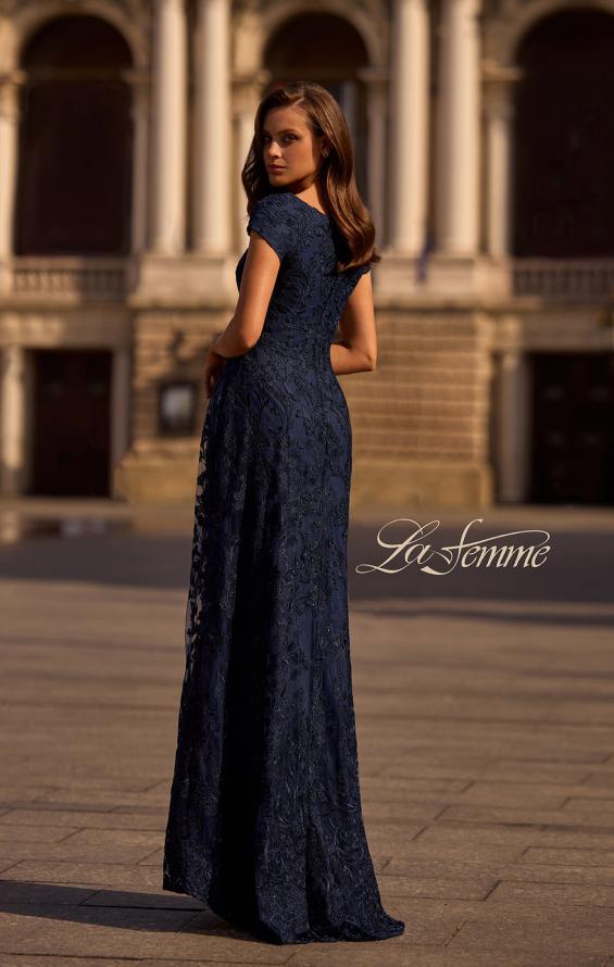 Picture of: Lace Evening Gown with Cap Sleeves and V Neck, Style: 27915, Back Picture