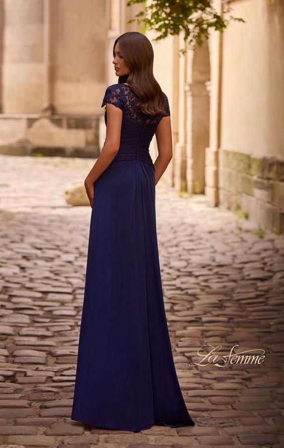 Picture of: Jersey Dress with Ruching and Floral Neckline, Style: 28029, Back Picture