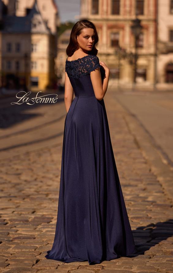 Picture of: Jersey Gown with Full Skirt and Lace Detail Top, Style: 29511, Back Picture