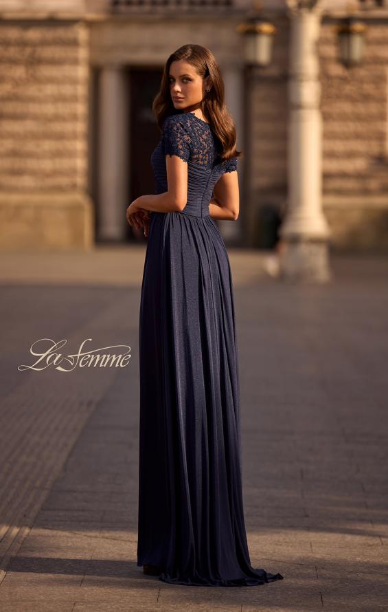 Picture of: Jersey Long Evening Dress with Short Lace Sleeves, Style: 29772, Back Picture