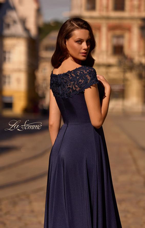 Picture of: Jersey Gown with Full Skirt and Lace Detail Top, Style: 29511, Detail Picture 2