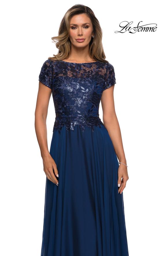 Picture of: Short Sleeve Metallic Lace Evening Dress with Chiffon Skirt, Style: 27924, Detail Picture 3