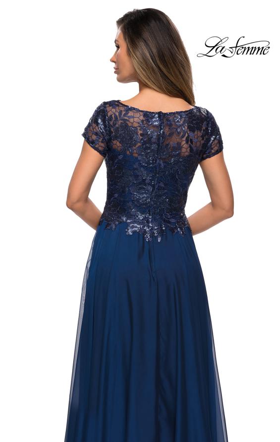 Picture of: Short Sleeve Metallic Lace Evening Dress with Chiffon Skirt, Style: 27924, Detail Picture 4