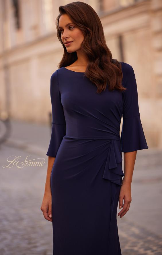 Picture of: Simple Evening Dress with Three Quarter Bell Sleeve and High Neckline in Navy, Style: 29999, Main Picture