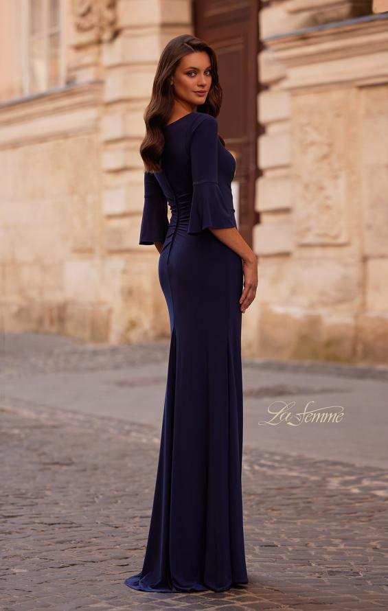 Picture of: Simple Evening Dress with Three Quarter Bell Sleeve and High Neckline in Navy, Style: 29999, Back Picture