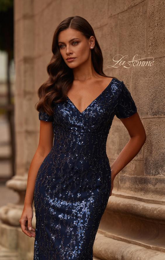 Picture of: Empire Waist Evening Dress with Print Sequin Design in Navy, Style: 31787, Detail Picture 1