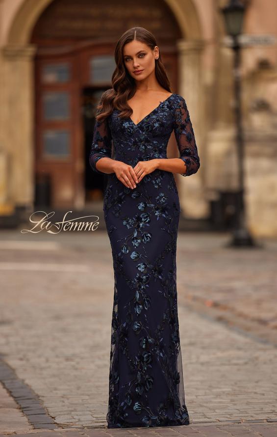 Picture of: Three Quarter Sleeve Sequin Lace Mother of the Bride Dress in Navy, Style: 31836, Detail Picture 1