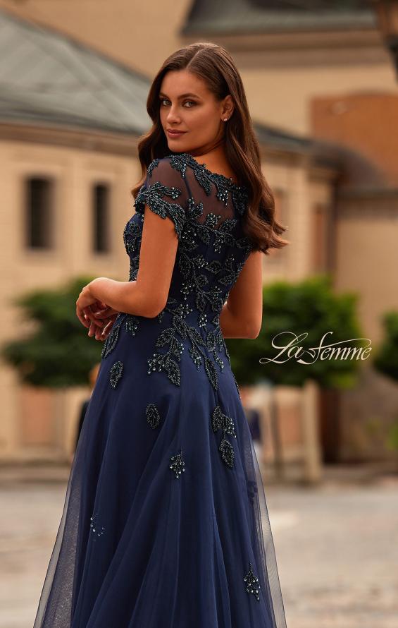 Picture of: Gorgeous Gown with Beaded Lace Applique in Navy, Style: 31692, Detail Picture 2