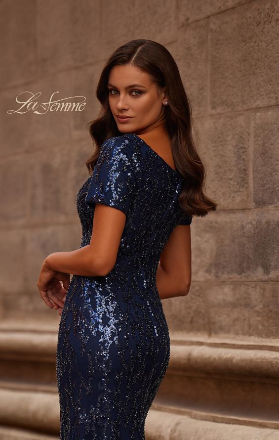 Picture of: Empire Waist Evening Dress with Print Sequin Design in Navy, Style: 31787, Detail Picture 2