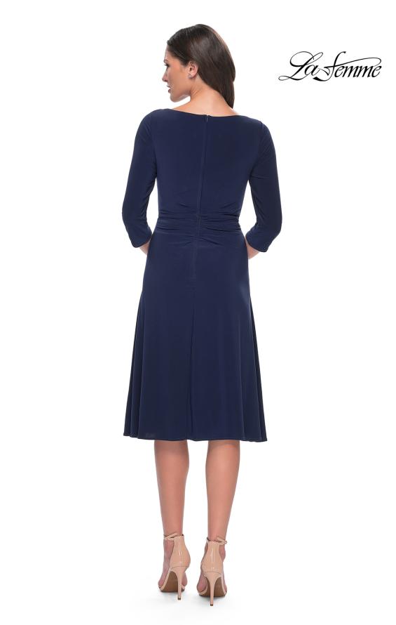 Picture of: Chic Tea Length Jersey Dress with Ruching in Navy, Style: 30069, Detail Picture 6