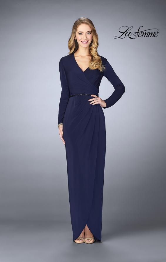 Picture of: Tulip Hem Long Sleeve Evening Gown in Plum, Style: 24927, Detail Picture 1