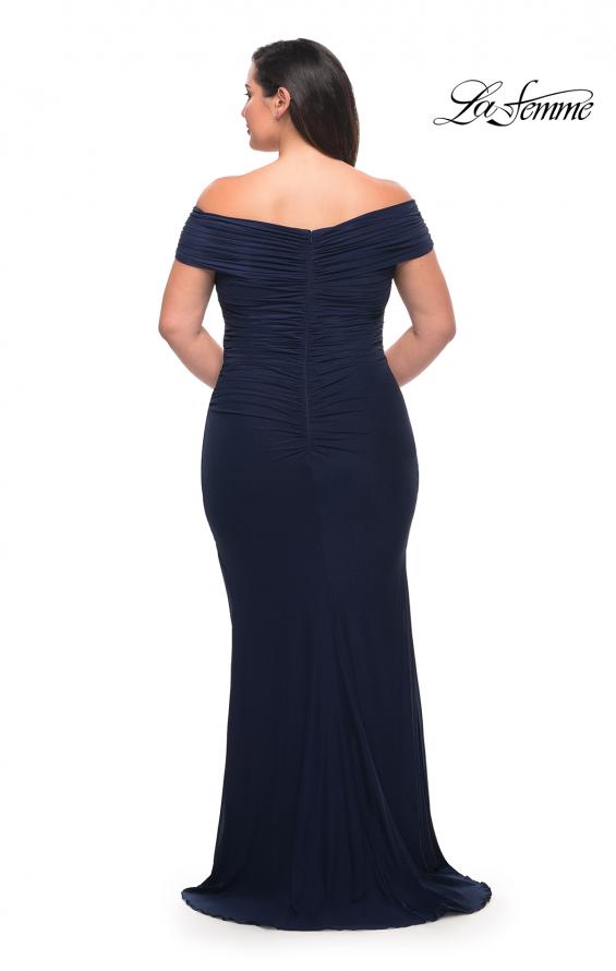 Picture of: Long Net Jersey Plus Dress with Bodice Design in Navy, Style: 29635, Detail Picture 11