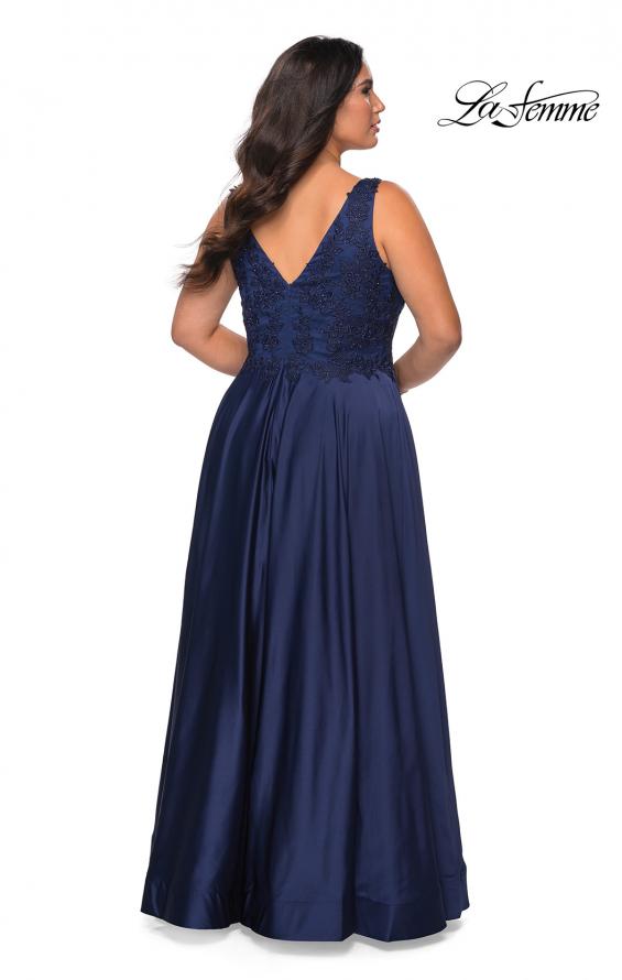 Picture of: A-line Plus Size Dress with Rhinestone Lace Bodice in Navy, Style: 29039, Back Picture