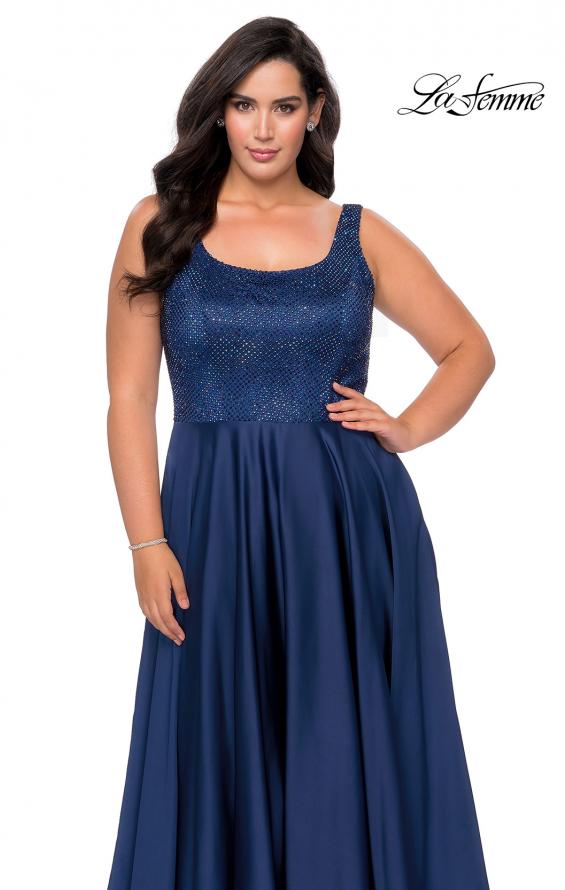 Picture of: Rhinestone Bodice Plus Size Prom Gown with Pockets in Navy, Style: 28879, Detail Picture 2