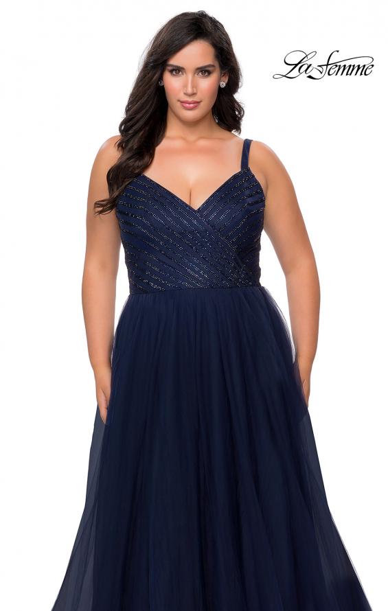 Picture of: Plus Size A-line Prom Gown with Rhinestone Bodice in Navy, Style: 29060, Detail Picture 4