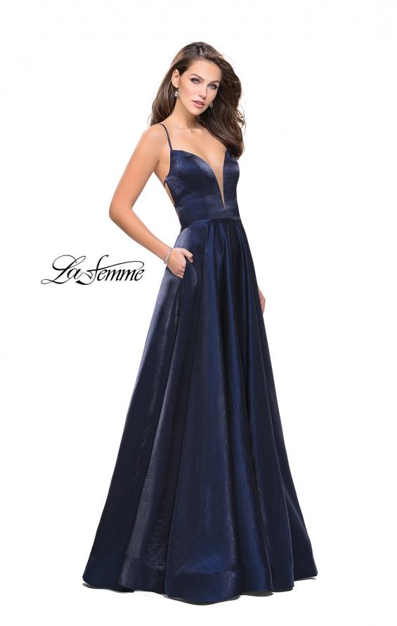 Picture of: Satin A-line Gown with Deep V Sweetheart Neckline in Navy, Style: 25670, Main Picture