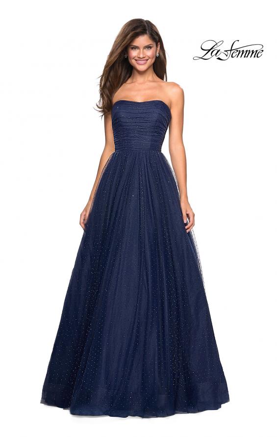 Picture of: Strapless Fully Rhinestone A-Line Prom Dress in Navy, Style: 27630, Main Picture