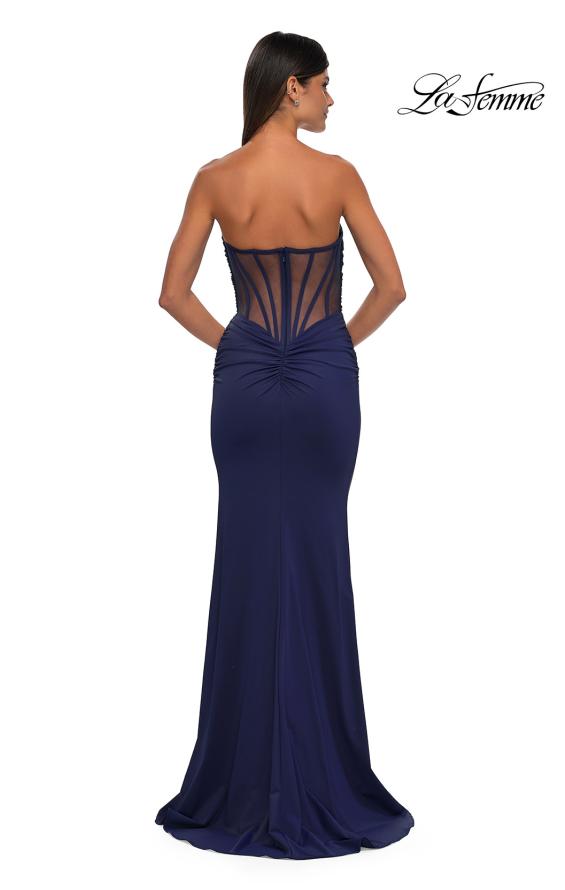 Picture of: Intricately Ruched Strapless Prom Dress with Unique Deep V in Navy, Style: 32923, Detail Picture 9