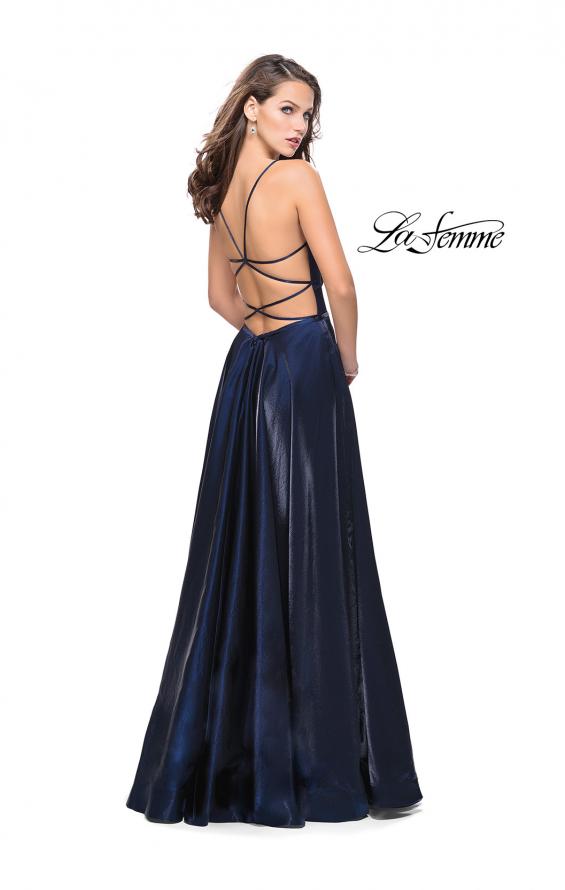 Picture of: Satin A-line Gown with Deep V Sweetheart Neckline in Navy, Style: 25670, Back Picture