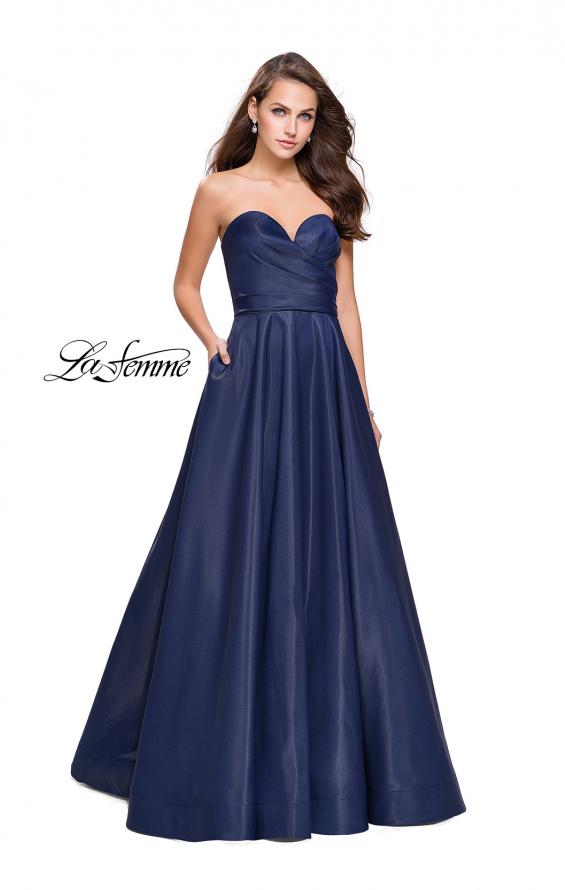 Picture of: Strapless Ball Gown with Wrapped Bodice and Pockets in Navy, Style: 25953, Detail Picture 1