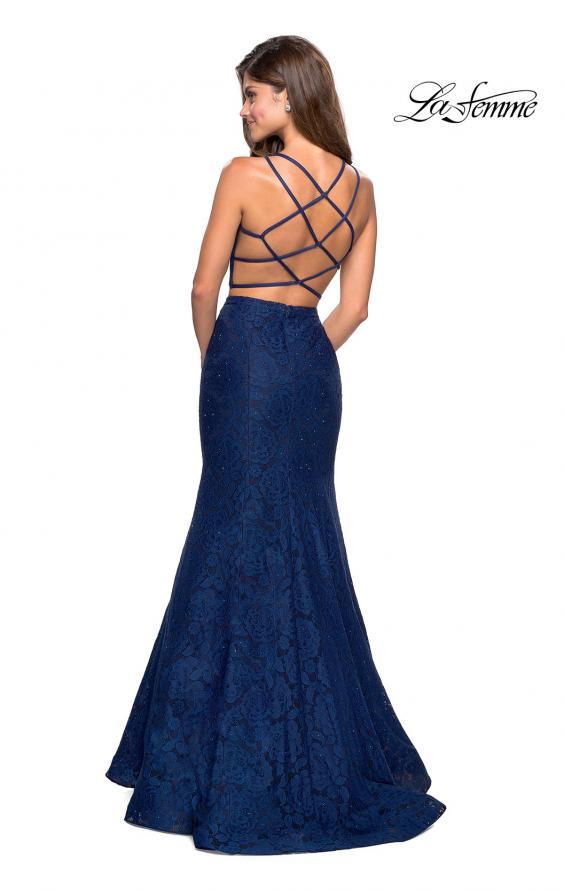 Picture of: Two Piece Stretch Lace Prom Dress with Strappy Back in Navy, Style: 27452, Detail Picture 3