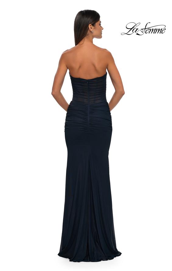 Picture of: Chic Metallic Net Jersey Dress with Flattering Ruching and Sweetheart Top in Navy , Style: 33007, Detail Picture 4