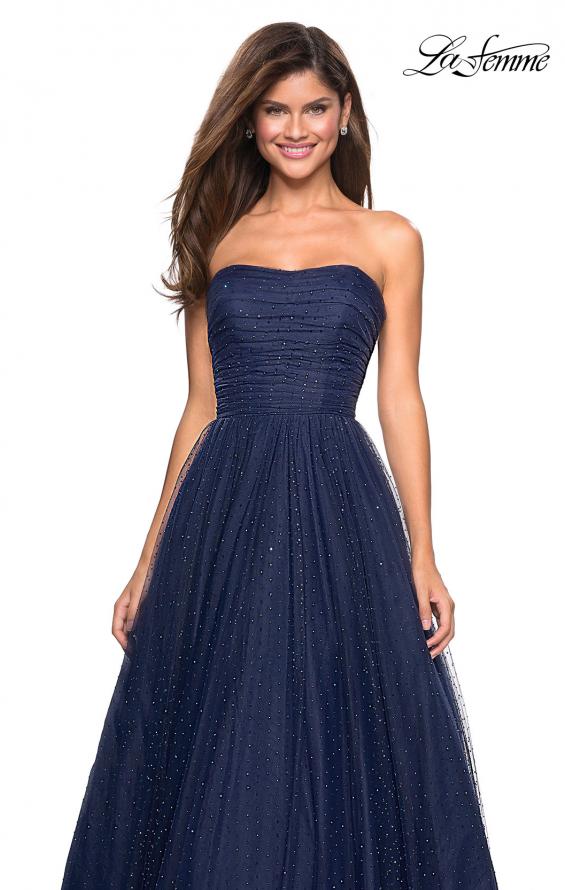 Picture of: Strapless Fully Rhinestone A-Line Prom Dress in Navy, Style: 27630, Detail Picture 5