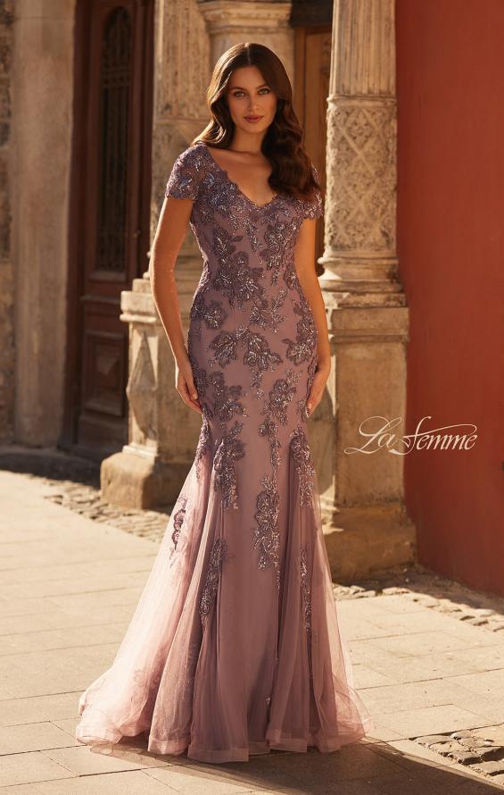 Picture of: Trumpet Mother of the Bride Dress with Beaded Lace Applique in Orchid, Style: 32940, Main Picture