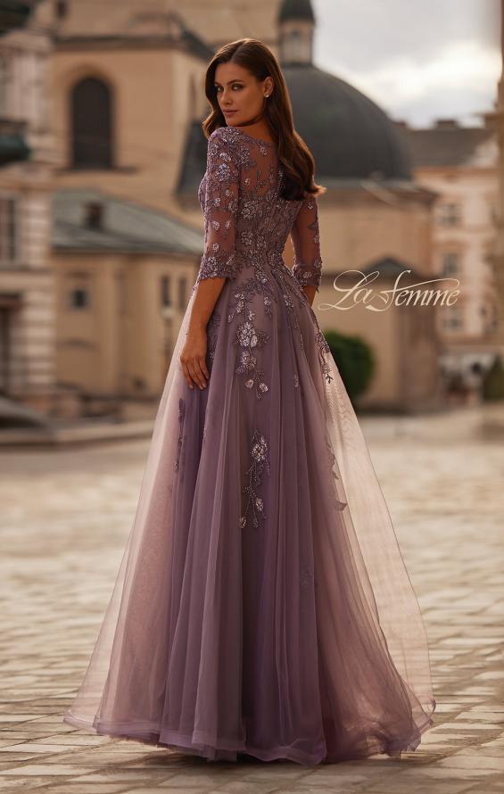 Picture of: A-line Tulle Mother of the Bride Dress with Gorgeous Beaded Lace in Orchid, Style: 32538, Back Picture