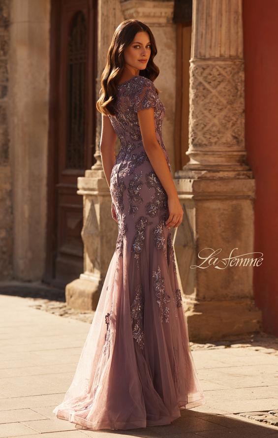 Picture of: Trumpet Mother of the Bride Dress with Beaded Lace Applique in Orchid, Style: 32940, Back Picture